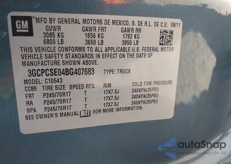 2011 Chevrolet Silverado 1500 Lt from USA, damaged, VIN 3GCPCSE04BG407683